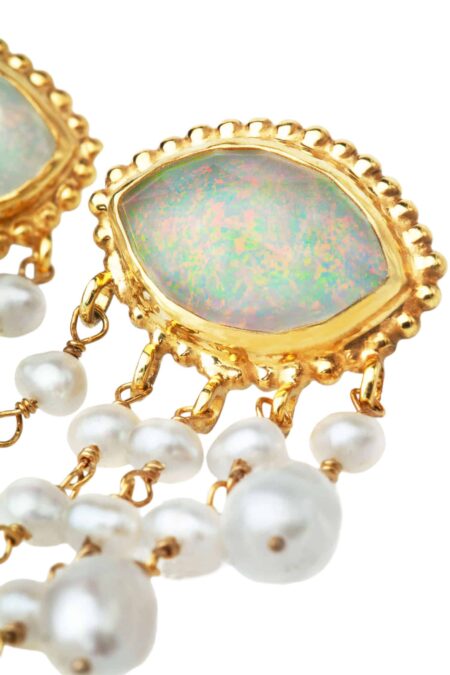 Opal eyes gold plated silver earrings with pearls gallery 1