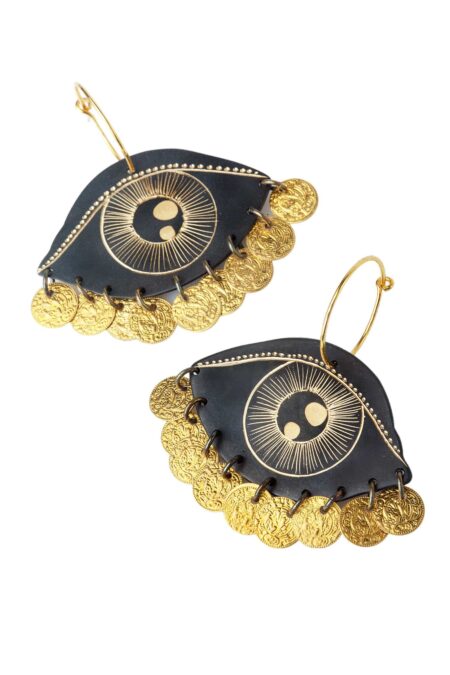 Handmade Jewellery | Eyes engraved bronze and silver earrings gallery 2