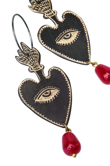 Hearts engraved bronze and silver earrings gallery 2