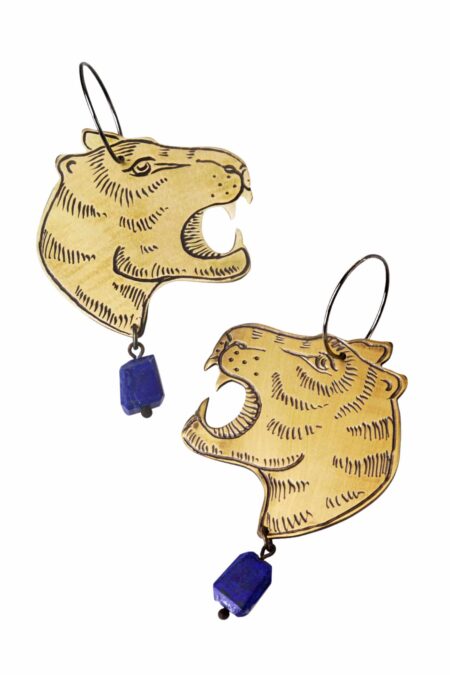 Handmade Jewellery | Tigers bronze and silver earrings with lapis lazuli gallery 2