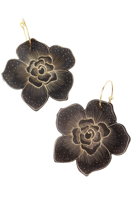 Flowers engraved bronze earrings gallery 2