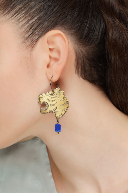 Tigers bronze and silver earrings with lapis lazuli gallery 1