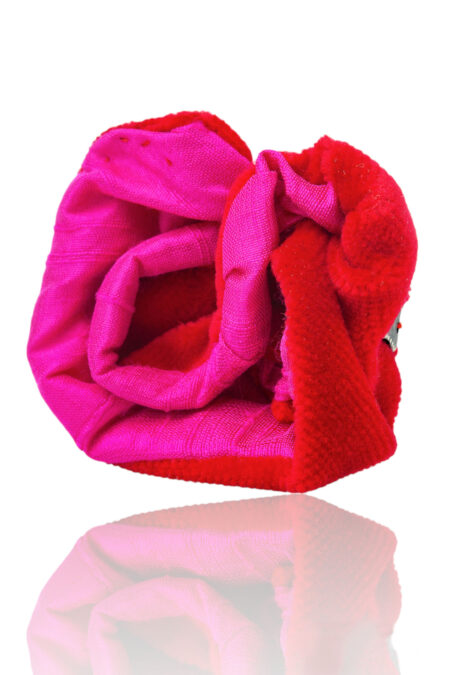 Rose bronze brooch combined with red velvet and fuchsia silk gallery 2