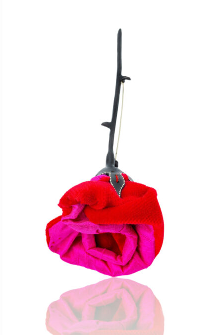 Handmade Jewellery | Rose bronze brooch combined with red velvet and fuchsia silk gallery 1