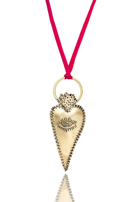 Heart handmade bronze long necklace main