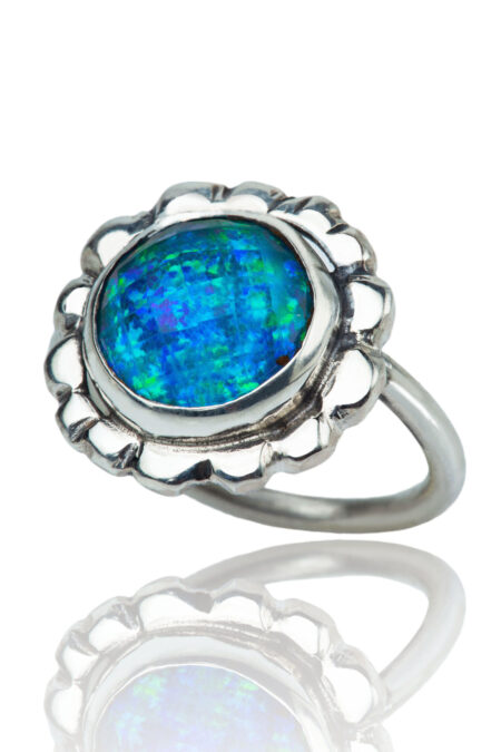 Opal handmade flower silver ring main