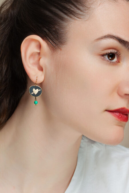 Handmade Jewellery | Heart and hand engraved bronze earrings with turquoise gallery 1