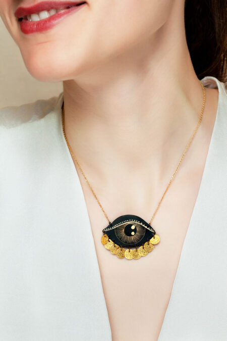 Handmade Jewellery | Eye engraved bronze and silver necklace gallery 1