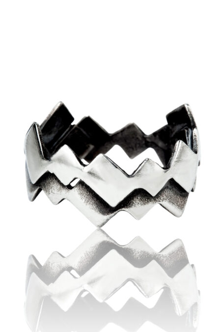 Geometric handmade oxidized silver ring main