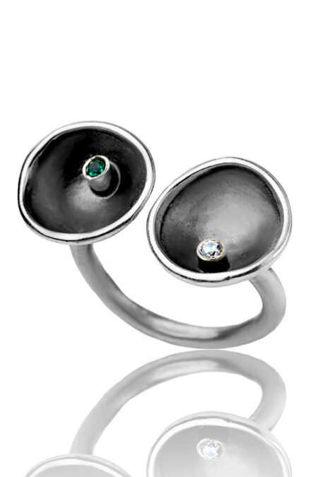 Ασημένιο δαχτυλίδι με πράσινο αχάτη και ζιργκόν main