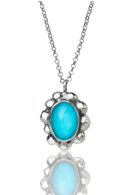 Turquoise oval handmade silver necklace main