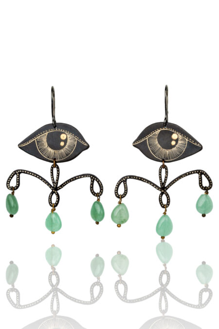 Eyes chandeliers handmade earrings with green jade main