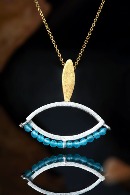 Minimal eye handmade silver necklace with aqua marine main