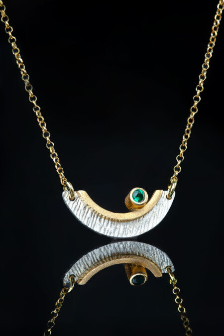 Handmade Jewellery | Textured handmade silver necklace with green zircon gallery 1