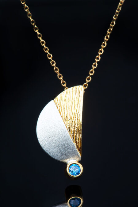 Handmade Jewellery | Silver handmade textured necklace with blue zircon gallery 1