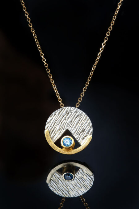 Handmade Jewellery | Round textured handmade silver necklace with blue zircon gallery 2
