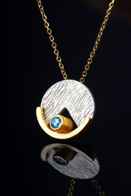 Handmade Jewellery | Round textured handmade silver necklace with blue zircon gallery 1