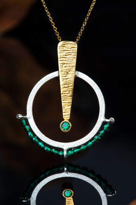 Handmade Jewellery | Geometric textured handmade silver necklace and green onyx gallery 1