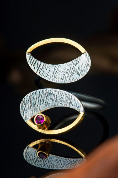 Textured handmade silver ring with fuchsia zircon gallery 3