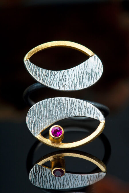Handmade Jewellery | Textured handmade silver ring with fuchsia zircon gallery 1