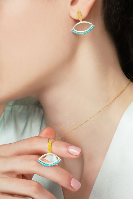 Handmade Jewellery | Minimal eye handmade silver necklace with aqua marine gallery 3