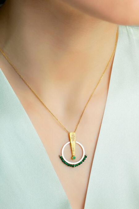 Handmade Jewellery | Geometric textured handmade silver necklace and green onyx gallery 2