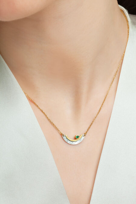 Handmade Jewellery | Textured handmade silver necklace with green zircon gallery 2
