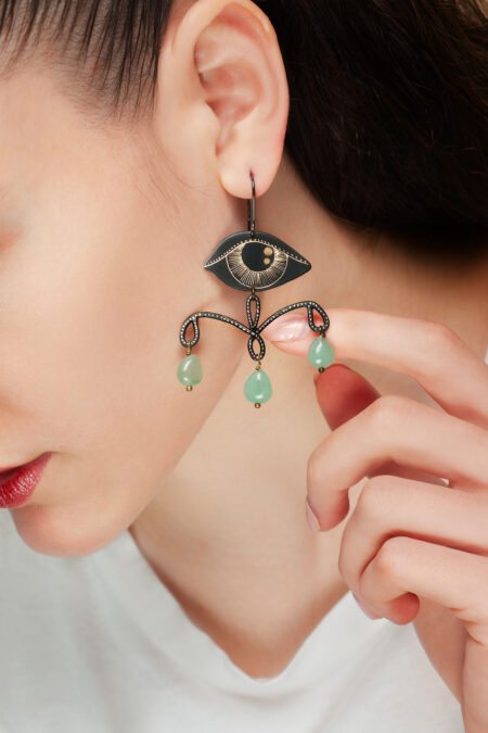 Eyes chandeliers handmade earrings with green jade gallery 1