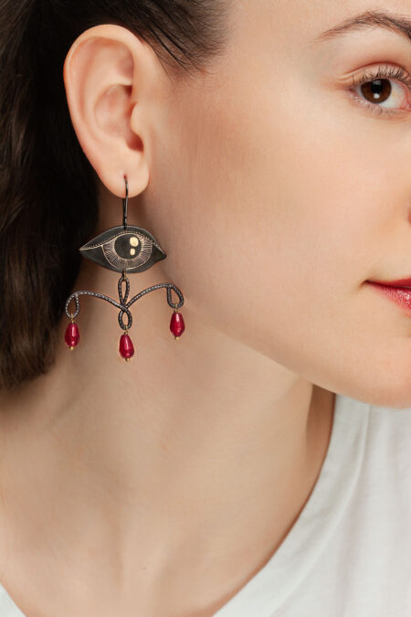 Eyes chandeliers handmade earrings with jade gallery 1