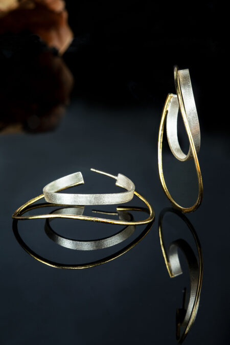 Minimal handmade geometric double silver hoops main