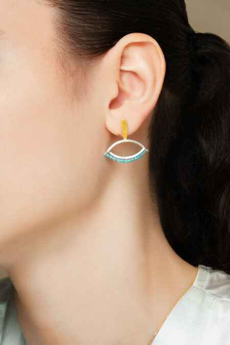 Handmade Jewellery | Minimal eye handmade silver earrings with aqua marine gallery 2