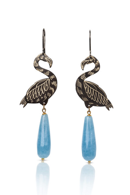 Handmade Jewellery | Flamingo handmade bronze and silver earrings main