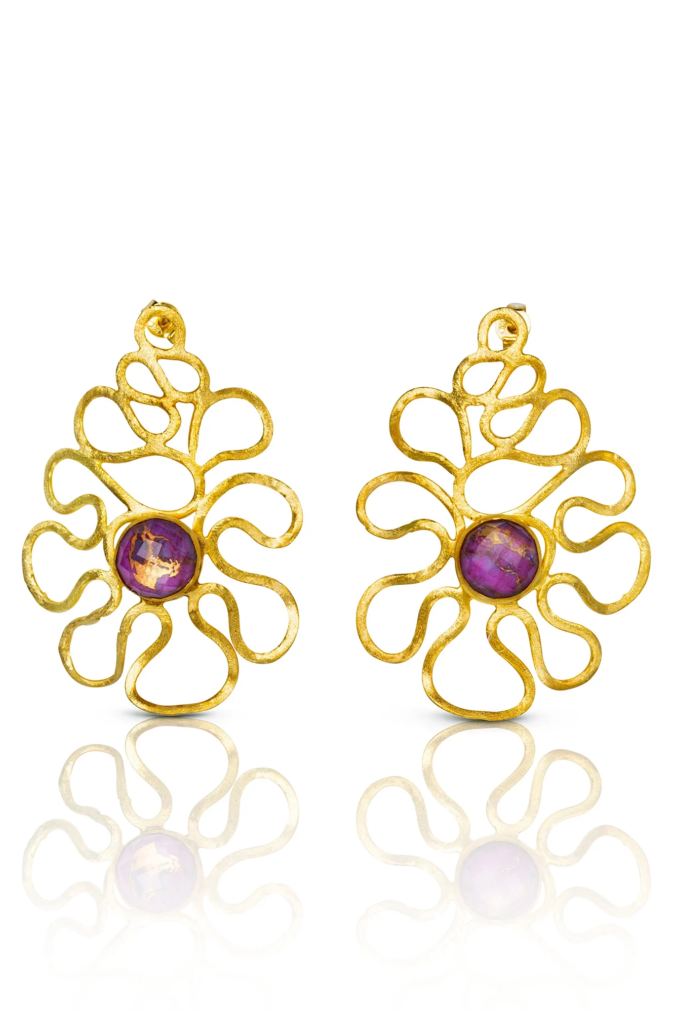 Χειροποίητα κοσμήματα | Ασημένια επιχρυσωμένα εντυπωσιακά σκουλαρίκια με ρουμπίνι main