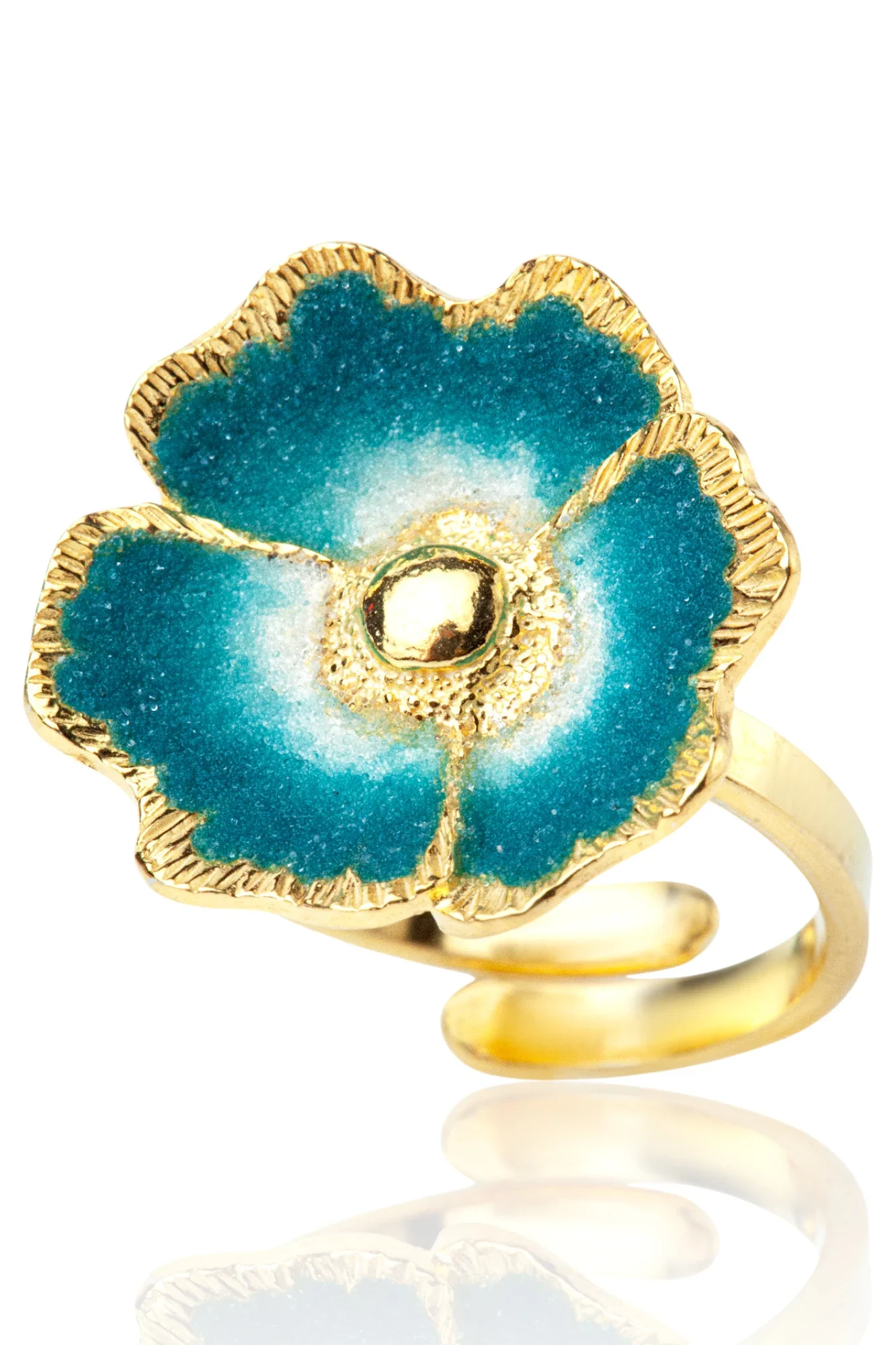 Χειροποίητα κοσμήματα | Μπλε λουλούδι ασημενιο επίχρυσο δαχτυλίδι main