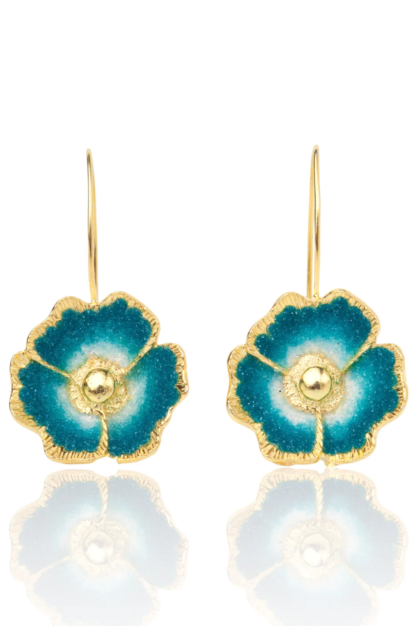 Χειροποίητα κοσμήματα | Μπλε λουλούδια ασημένια σκουλαρίκια με νανοκρυστάλλους main