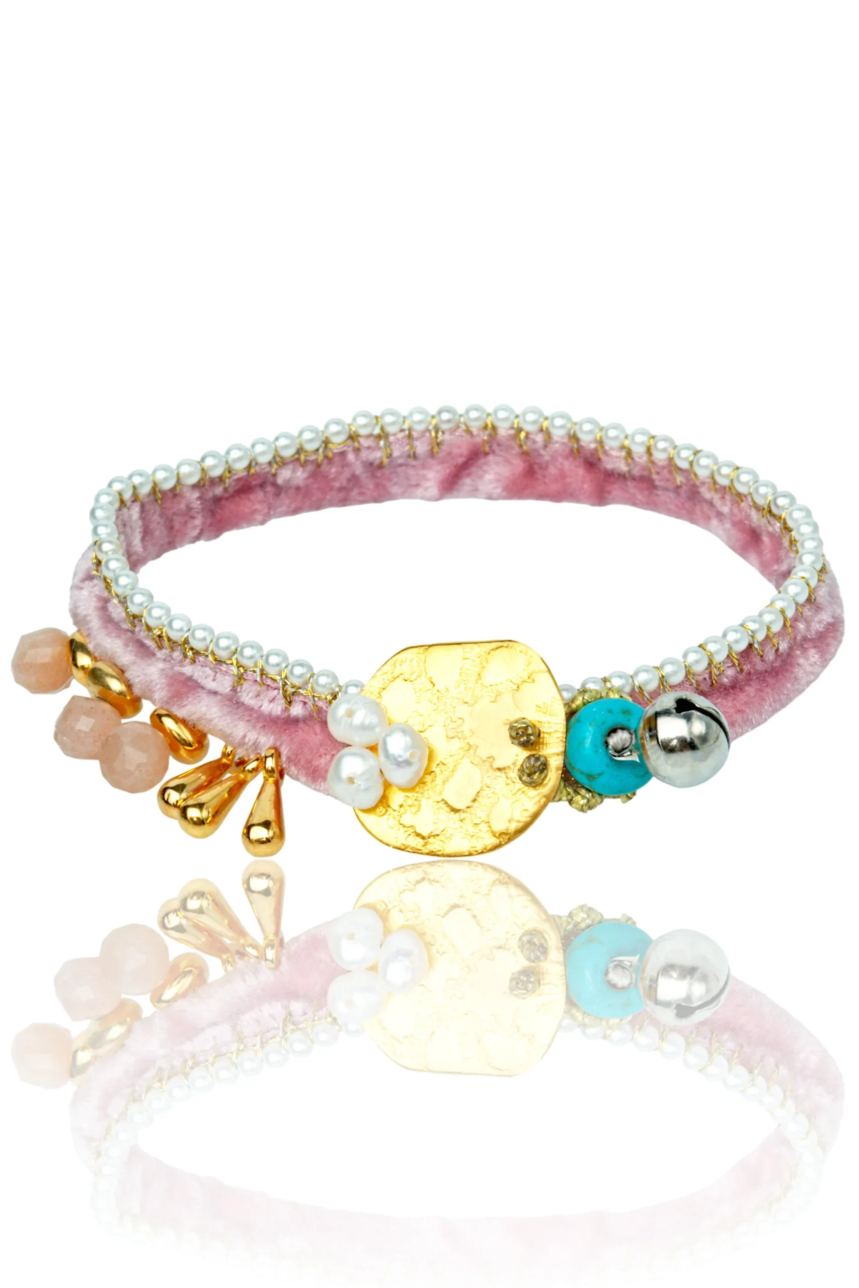 Χειροποίητα κοσμήματα | Ασημένιο βραχιόλι με βελούδο και μαργαριτάρια main