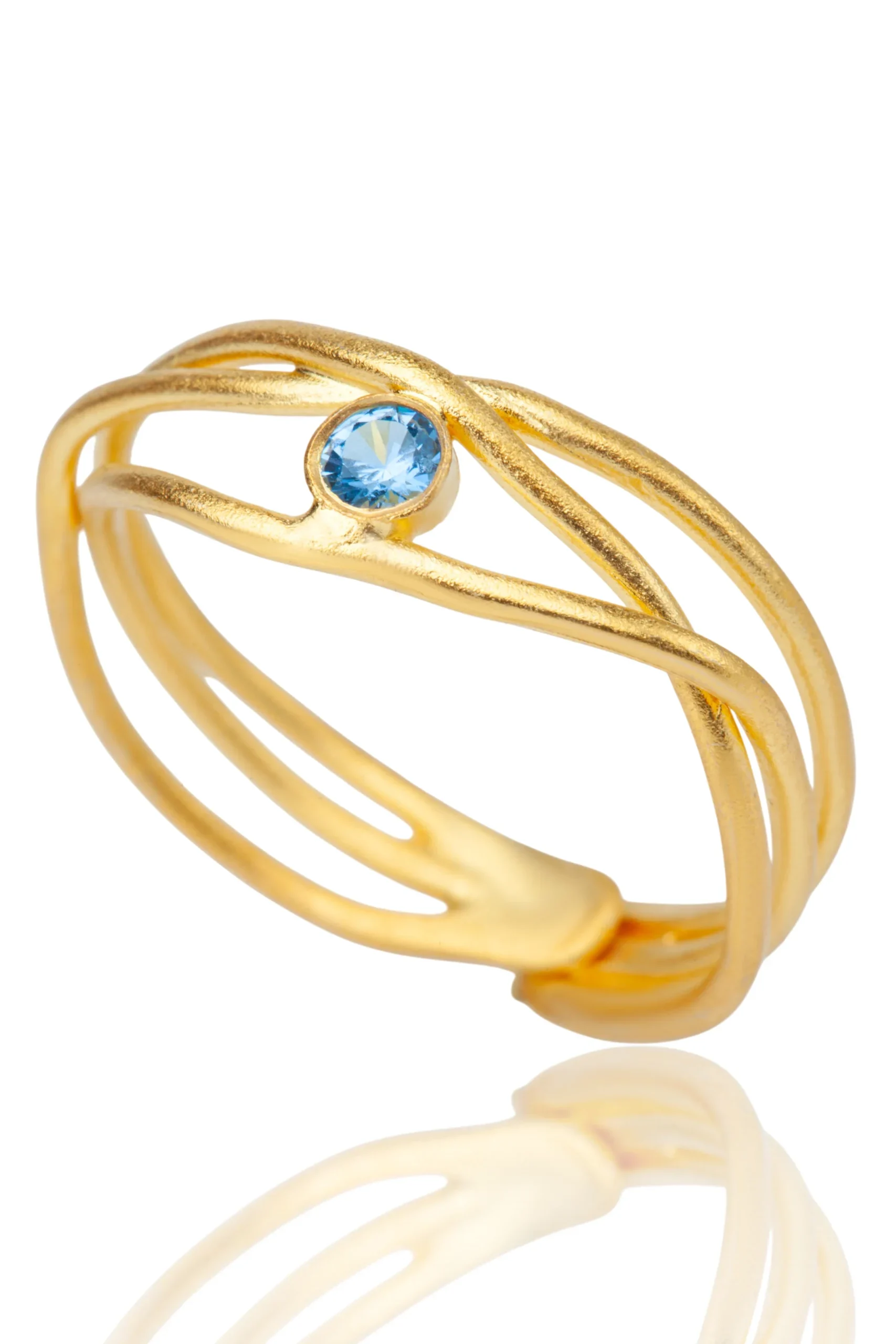 Χειροποίητα κοσμήματα | Κύμα χειροποίητο ασημένιο δαχτυλίδι με μπλε ζιρκόν main