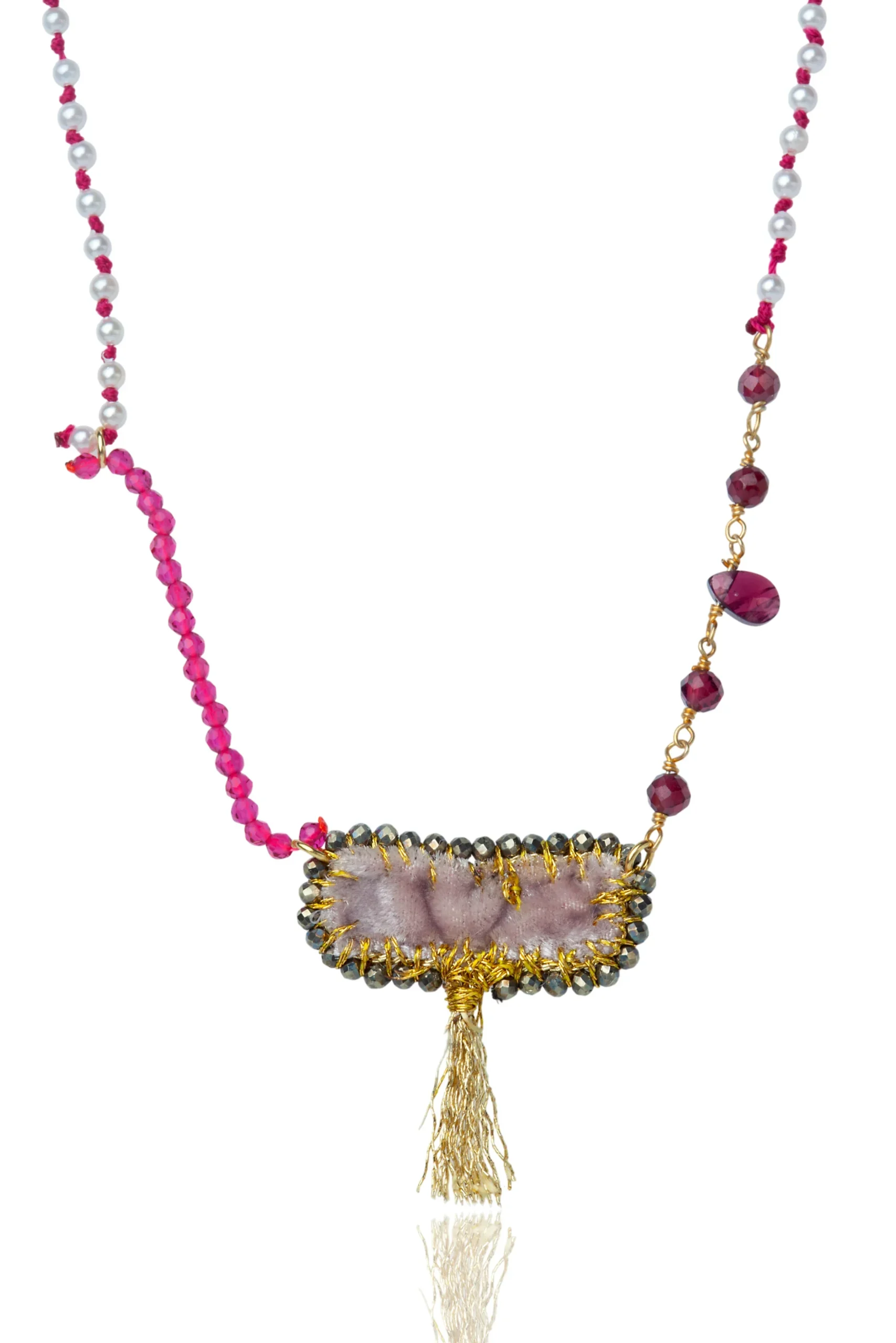 Χειροποίητα κοσμήματα | Μοναδικό χειροποίητο ασημένιο και βελούδινο κολιέ main